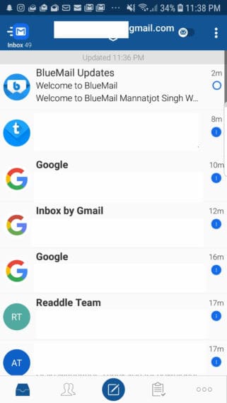 BlueMail app for Android with calm interface