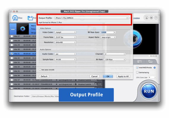 Select output profile to convert DVD to MP4