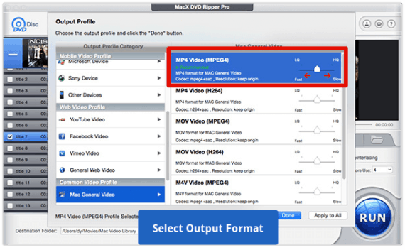 Select Output format as MP4 and HEVC