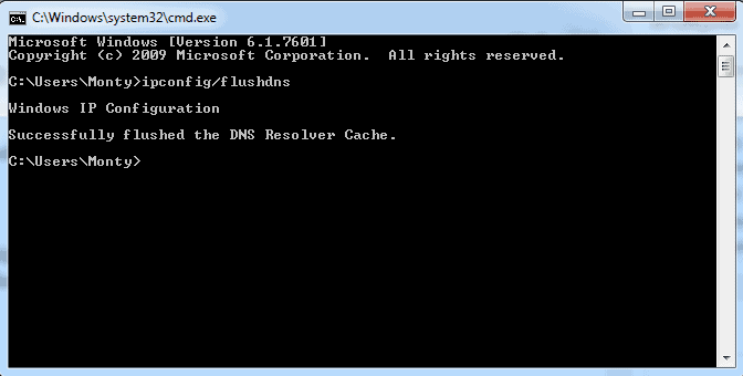Type ipconfig/flushdns to remove the DNS cache