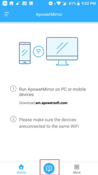 Tap on M icon on ApowerMirror app