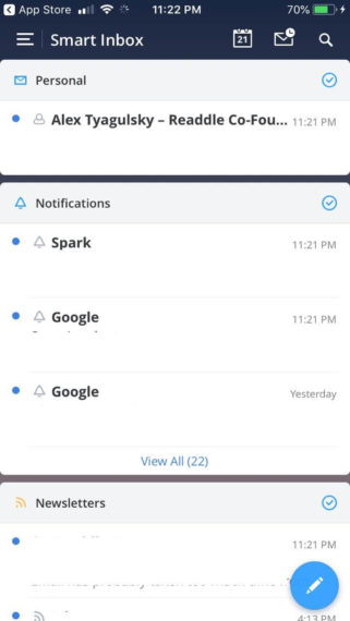 Spark Email app for iPhone with clean material design