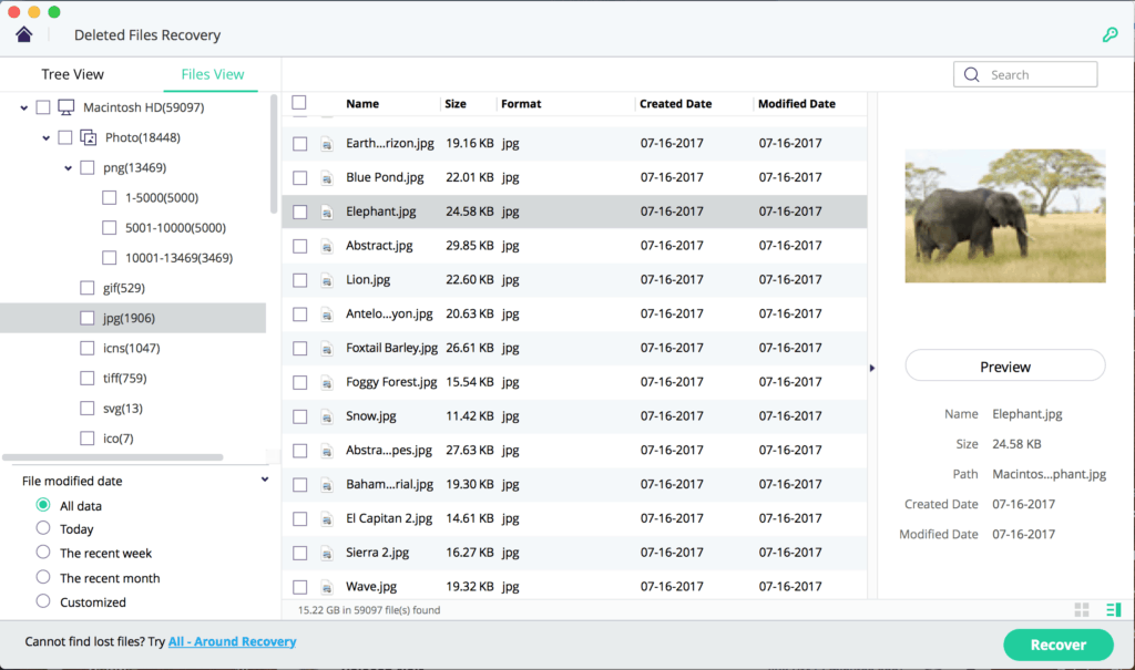 Preview files before restroing