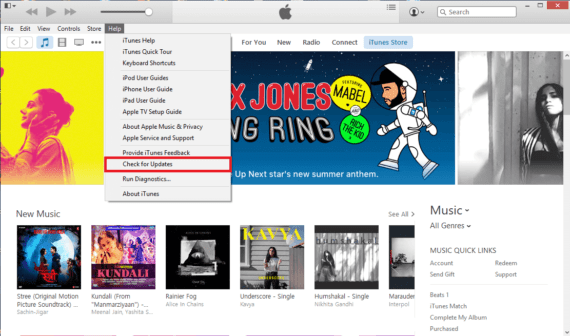 Click on Help and then Check for Updates to update your iTunes