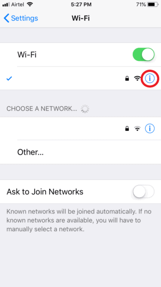Name of the WiFi iPhone is currently using