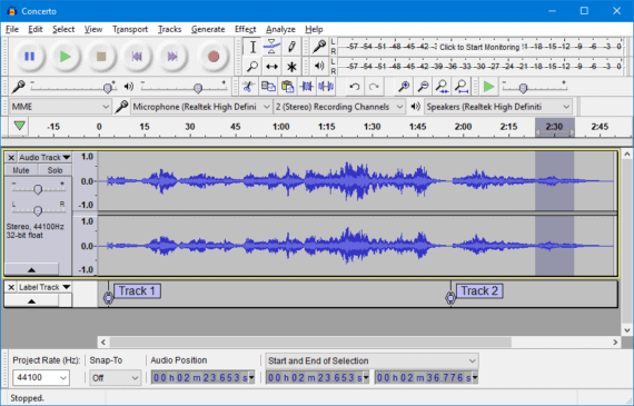 Audacity is a free music editing software