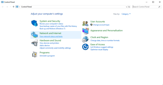 Open Network and Internet Settings from Control Panel