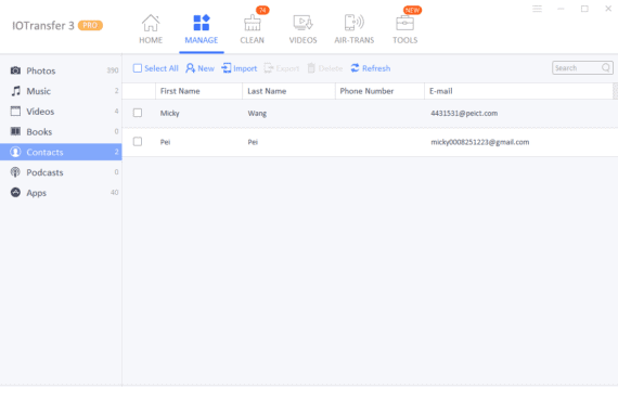 IOTransfer 3 Review - Manage Contacts