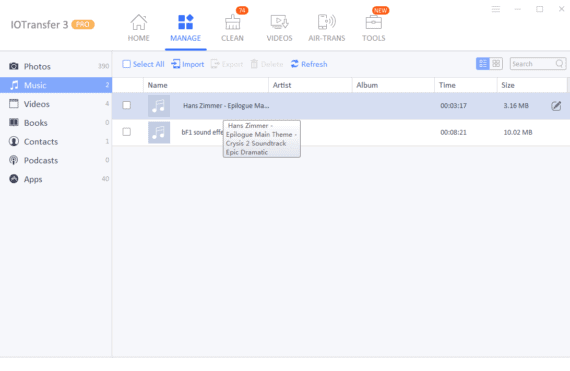 IOTransfer 3 Review - Manage Music