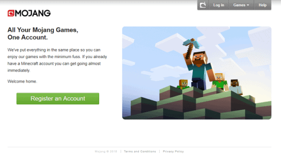 Mojang Registration and Login Page