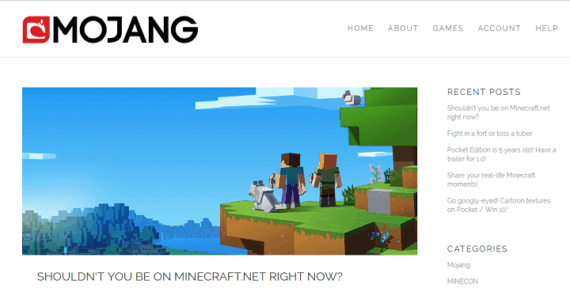 Mojang official website home page