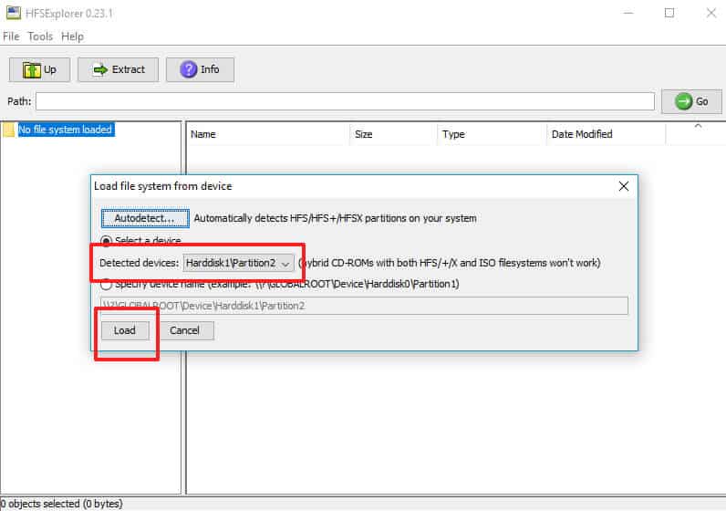 hfs file system wont detect device