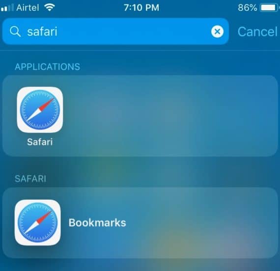 Search results for Safari keyword in iPhone