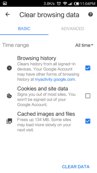 Clear Chrome Cache and History