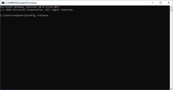 Release IP Address on Windows using the command ipconfig /release