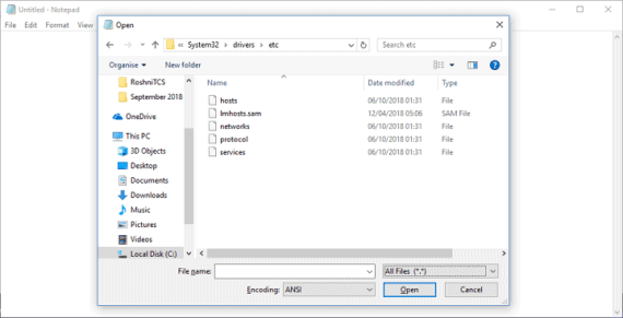 Open hosts file in Windows