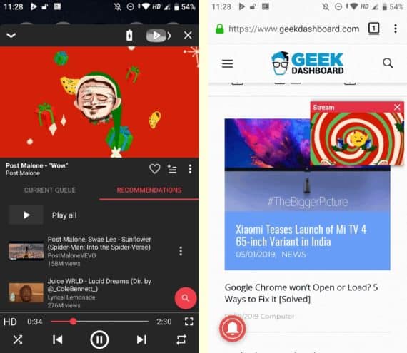 Stream Android App Playing Music in Background using PIP mode