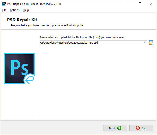 choose corrupted psd file to repair