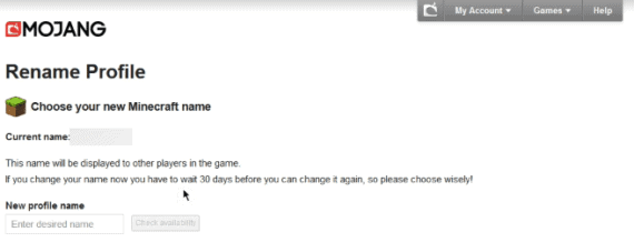 Mojang rename profile screen