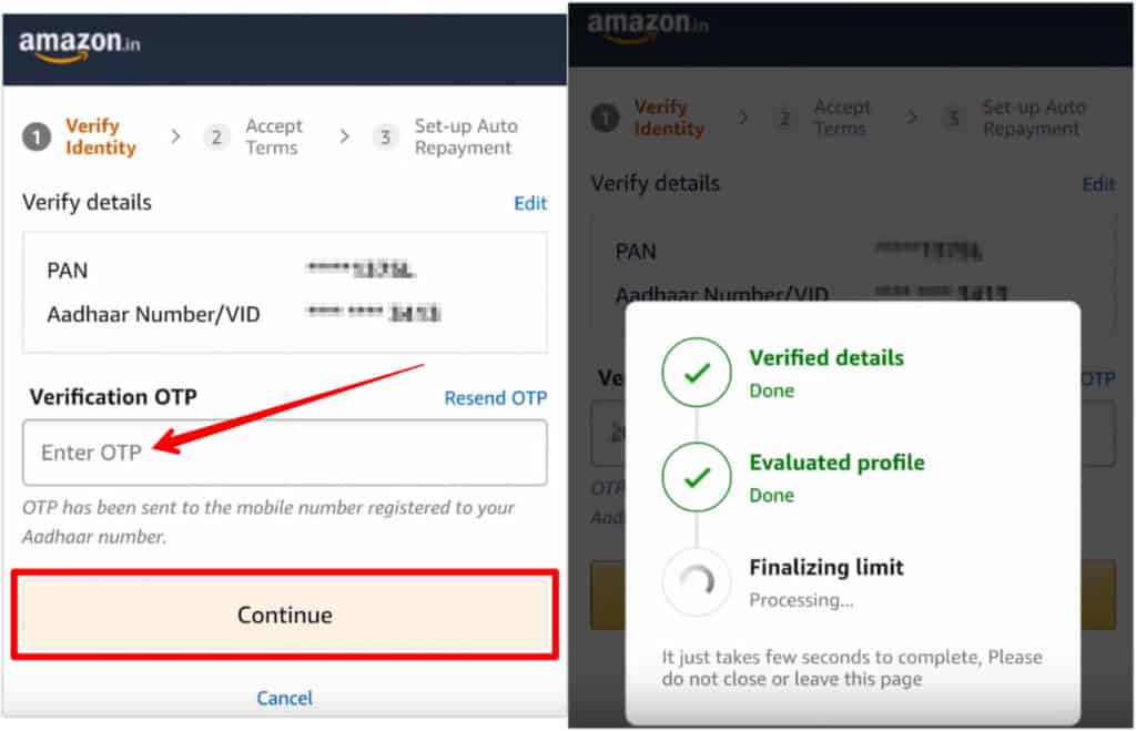 Amazon Pay EMI Credit Limit Validation