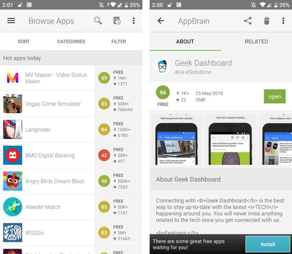 AppBrain Google Play Store alternative user interface