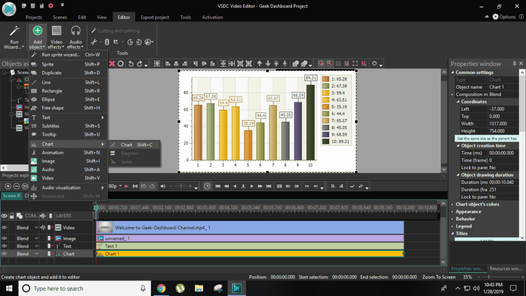 Charts in VSDC editor