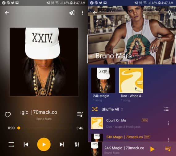 Music Player app with track on the left and album on the right