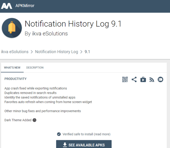 Notification History Log app on APKMirror