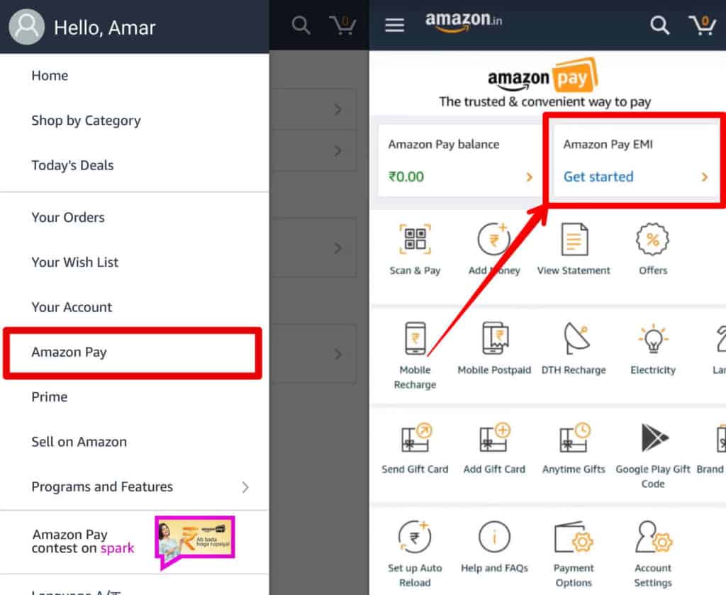 Select Amazon Pay EMI option in Amazon Pay screen