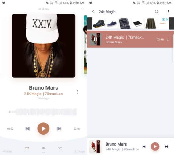 Stellio Music Player with track on the left and album on the right