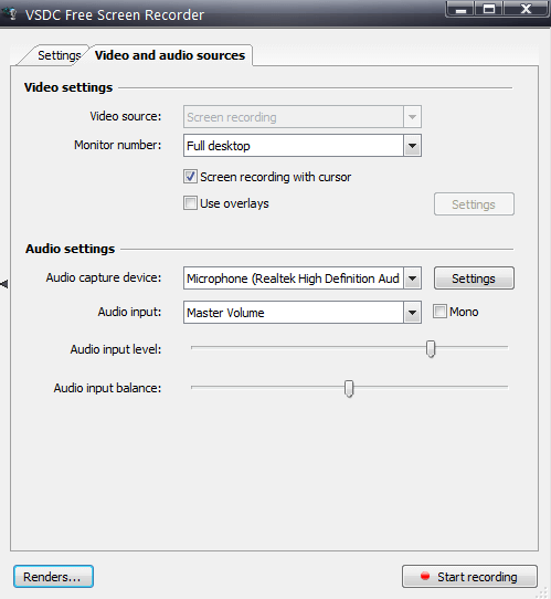 VSDC Screen recorder additional settings