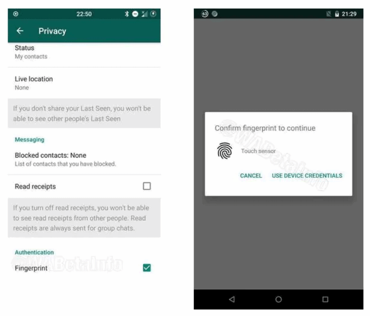 WhatsApp fingerprint authentication