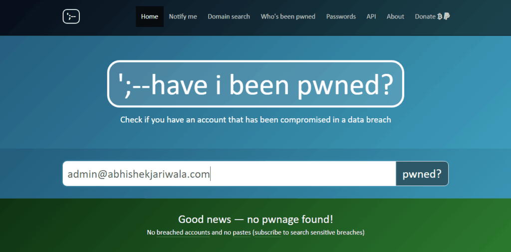 Check your email IDs on haveibeenpwned