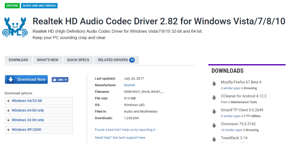 Download Realtek HD Audio Manager Drivers for Windows