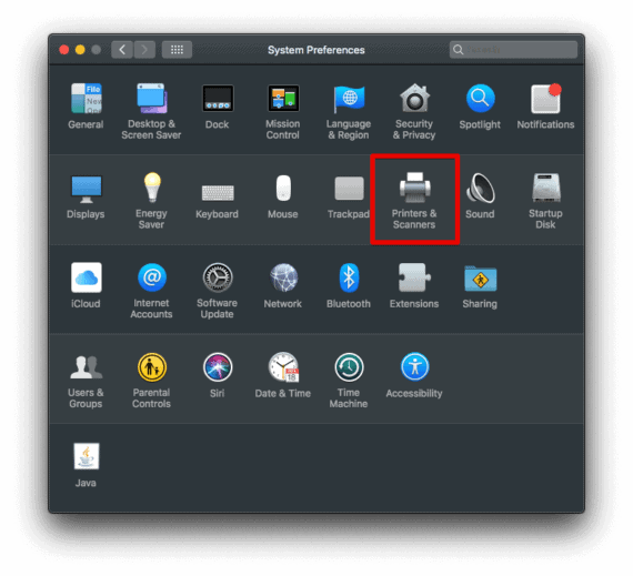 Printers and Scanners option in System Preferences