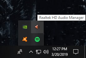 Realtek HD Audio Manager Icon in notification tray