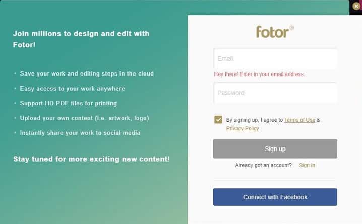 Sign Up to Save Fotor Final Image