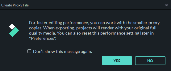 Creating proxy file in Filmora9