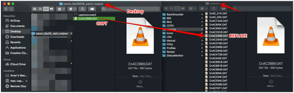 Replace CnAC28B9.DAT in cnaccm folder to apply path for Canon LBP2900B printer on Mojave