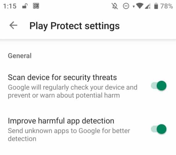 Disable Play Protect Settings