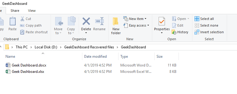 Recovered files in another drive