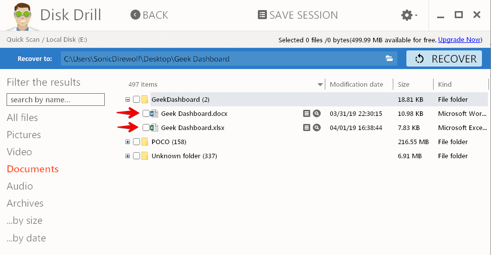 Recovering files from Documents