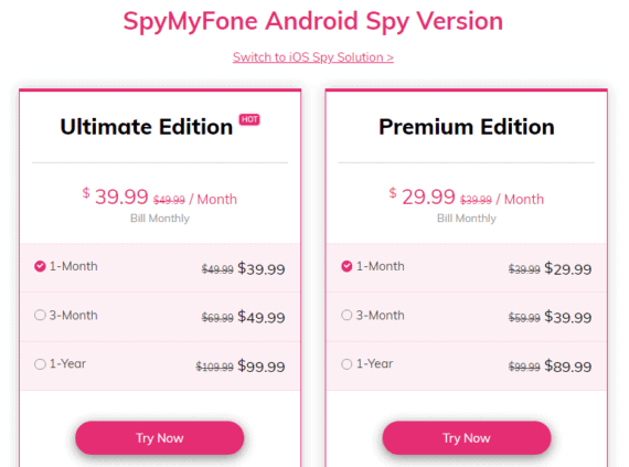 SpyMyFone Pricing and Packages