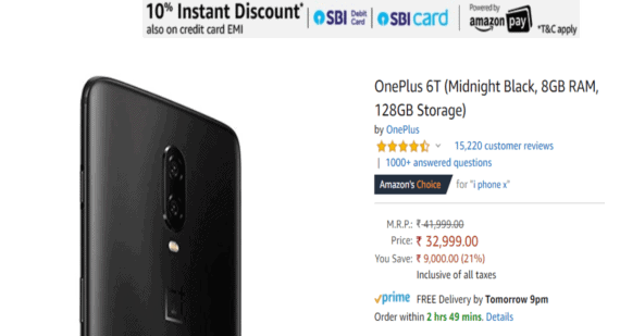 Amazon Summer sale offers discount on OnePlus 6T