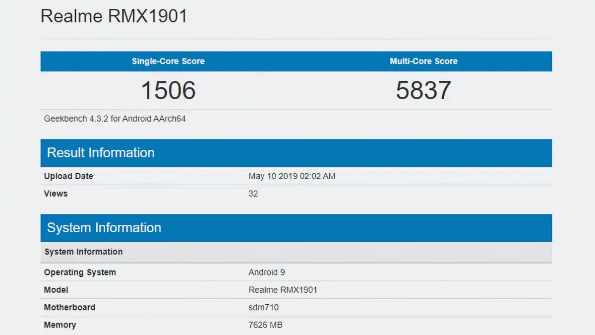 Realme X benchmark score