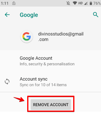 Click on Remove account