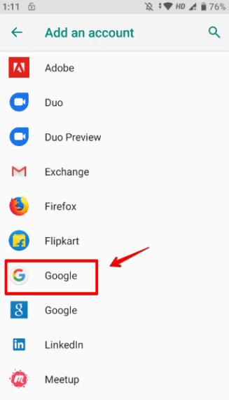 Select Google to create a Google account