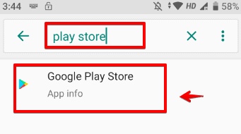Search for Google Play Store using Search feature on the top right of the screen