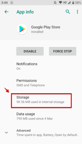 Tap on Storage option of Google Play Store