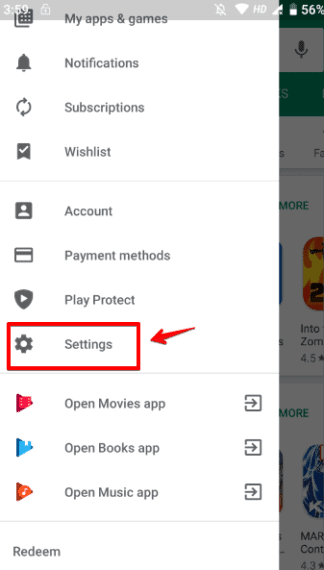 Open Settings of Google Play Store